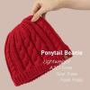 imageChicPony Merino Wool Blend Messy Bun Ponytail Hole Fleece Lined Beanie Winter Hat Big Head WomenMaple Redpony