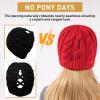 imageChicPony Merino Wool Blend Messy Bun Ponytail Hole Fleece Lined Beanie Winter Hat Big Head WomenMaple Redpony