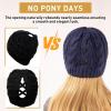 imageChicPony Merino Wool Blend Messy Bun Ponytail Hole Fleece Lined Beanie Winter Hat Big Head WomenMidnight Bluepony