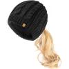 imageChicPony Merino Wool Blend Messy Bun Ponytail Hole Fleece Lined Beanie Winter Hat Big Head WomenBlackpony