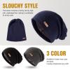 imageMen Women Oversized Slouchy Beanie Long Hat Big Large Head Merino Wool Satin Lined Warm Cold Weather Winter Knit Cap Grey