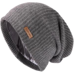 imageOversize LXLXXL Merino Wool Satin Lined Slouchy Beanie Big Large Head Knit HatSmoke Greysatin