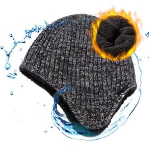 imageTOPEX Oversized XLXXL Merino Wool Blend Waterproof Earflap Beanie Fleece Lined Hat Winter Skull CapBlack Mix