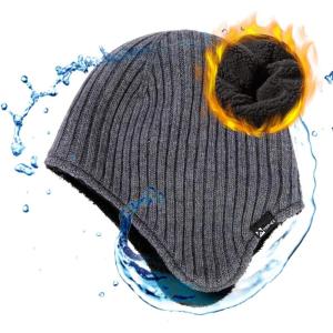 imageTOPEX Oversized XLXXL Merino Wool Blend Waterproof Earflap Beanie Fleece Lined Hat Winter Skull CapGrey