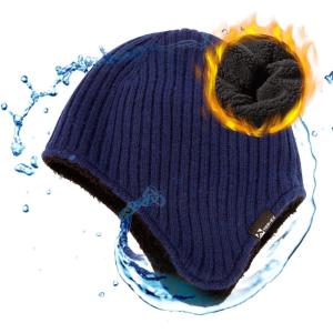 imageTOPEX Oversized XLXXL Merino Wool Blend Waterproof Earflap Beanie Fleece Lined Hat Winter Skull CapNavy