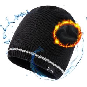 imageOversized LXLXXL DryKnit Waterproof Merino Wool Blend Beanie Fleece Lined Knit Hat for AllWeather WinterBlackreflective Strip