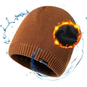 imageOversized LXLXXL DryKnit Waterproof Merino Wool Blend Beanie Fleece Lined Knit Hat for AllWeather WinterBrown