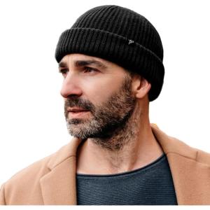 imageTOPEX Oversized LXLXXL Merino Wool Blend Short Fisheman Beanie Lightweight Warm Hat for Cold Weather WinterBlack50merino