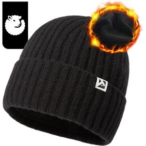imageTOPEX LXLXXL 100 Merino Wool Beanie Oversize Fleece Lined Hat for Cold Weather Winter WarmBlack