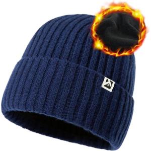 imageTOPEX LXLXXL 100 Merino Wool Beanie Oversize Fleece Lined Hat for Cold Weather Winter WarmNavy