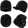 imageTOPEX Waterproof Merino Wool Visor Beanie Winter Hat with Brim for Men Women Knit Cap Bill Beanies Stocking Fleece Lined Cold Weather Protection Outdoor Black XL XXL Extra Large Big Head Oversize
