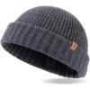 imageTOPEX XLXXL 100 Merino Wool Short Fisherman Beanie Hats for Men Women Knit Skull Cap Cuffed Beanies Warm Winter HatsGrey