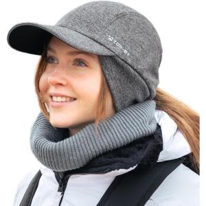 imageTOPEX MLXL Unisex WaterRepellent Baseball Cap with Ear Flap Ponytail Hole Reflective Winter Hat Fleece Lining HatGrey
