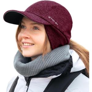 imageTOPEX MLXL Unisex WaterRepellent Baseball Cap with Ear Flap Ponytail Hole Reflective Winter Hat Fleece Lining HatRed