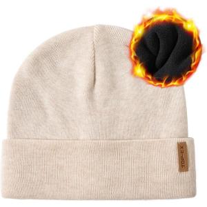 imageTOPEX Oversized L XL 50 Merino Wool Fleece Lined Big Head Winter Mens Beanie Hats Warm95565beige White