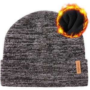imageTOPEX Oversized L XL 50 Merino Wool Fleece Lined Big Head Winter Mens Beanie Hats Warm95565black Mixed