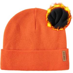 imageTOPEX Oversized L XL 50 Merino Wool Fleece Lined Big Head Winter Mens Beanie Hats Warm95565orange