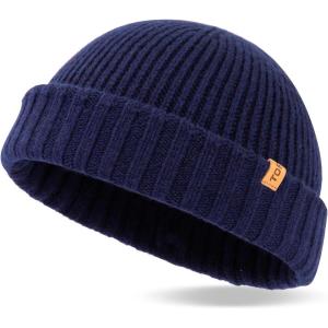 imageTOPEX XLXXL 100 Merino Wool Short Fisherman Beanie Hats for Men Women Knit Skull Cap Cuffed Beanies Warm Winter HatsBlue