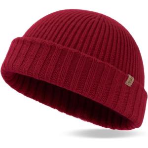 imageTOPEX XLXXL 100 Merino Wool Short Fisherman Beanie Hats for Men Women Knit Skull Cap Cuffed Beanies Warm Winter HatsRed