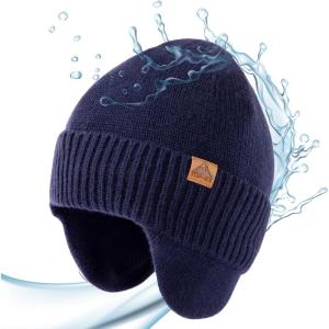 imageTOPEX XLXXL Dryknit Unisex 80 Merino Wool Waterproof Beanie with Ear Flap Warm Winter Fleece Lined Beanie HatBlue