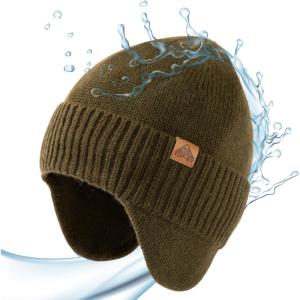imageTOPEX XLXXL Dryknit Unisex 80 Merino Wool Waterproof Beanie with Ear Flap Warm Winter Fleece Lined Beanie HatGreen