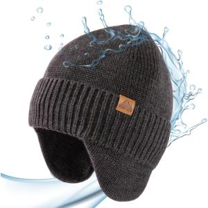 imageTOPEX XLXXL Dryknit Unisex 80 Merino Wool Waterproof Beanie with Ear Flap Warm Winter Fleece Lined Beanie HatGrey