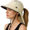 imageTOPEX LXL Ponytail Sun Hats for Women with Neck Flap UPF 50 Wide Brim Summer Hat Sunglass Lock Waterproof PackableBeige