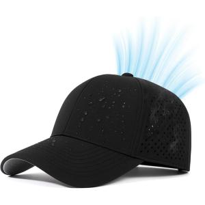 imageHydro Performance Snapback Baseball Cap Lightweight Cooling Hat for Large Heads Water Repellent Breathable FloatableBlackeco Pack