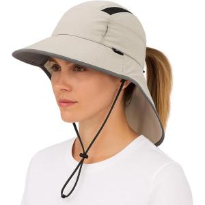 imageTOPEX LXL Ponytail Sun Hats for Women with Neck Flap UPF 50 Wide Brim Summer Hat Sunglass Lock Waterproof PackableGrey