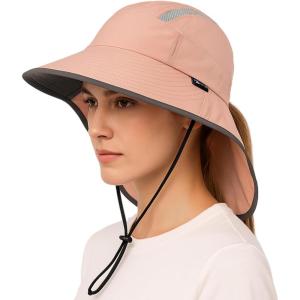 imageTOPEX LXL Ponytail Sun Hats for Women with Neck Flap UPF 50 Wide Brim Summer Hat Sunglass Lock Waterproof PackablePink