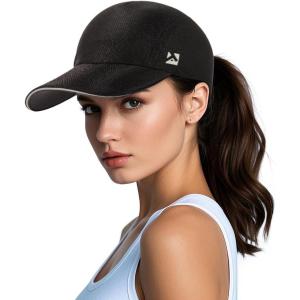 imageTOPEX XLXXL Ponytail Sun Baseball Cap for Women Cooling Running Hat Summer Breathable Mesh HatBlack