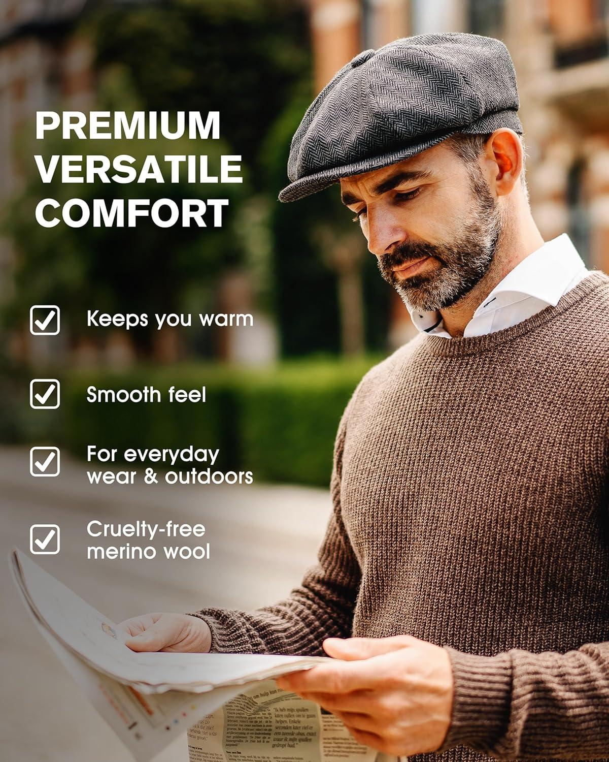 imageTOPEX LXLXXL Wool Tweed Newsboy Cap for Men Paperboy Warm Winter Hat Vintage Flat Ivy Cabbie Gatsby CapGrey Herringbone