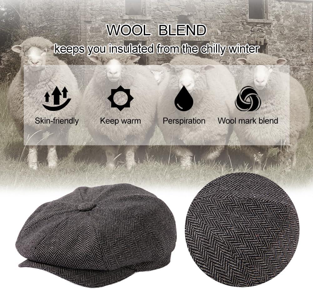 imageTOPEX LXLXXL Wool Tweed Newsboy Cap for Men Paperboy Warm Winter Hat Vintage Flat Ivy Cabbie Gatsby CapGrey Herringbone