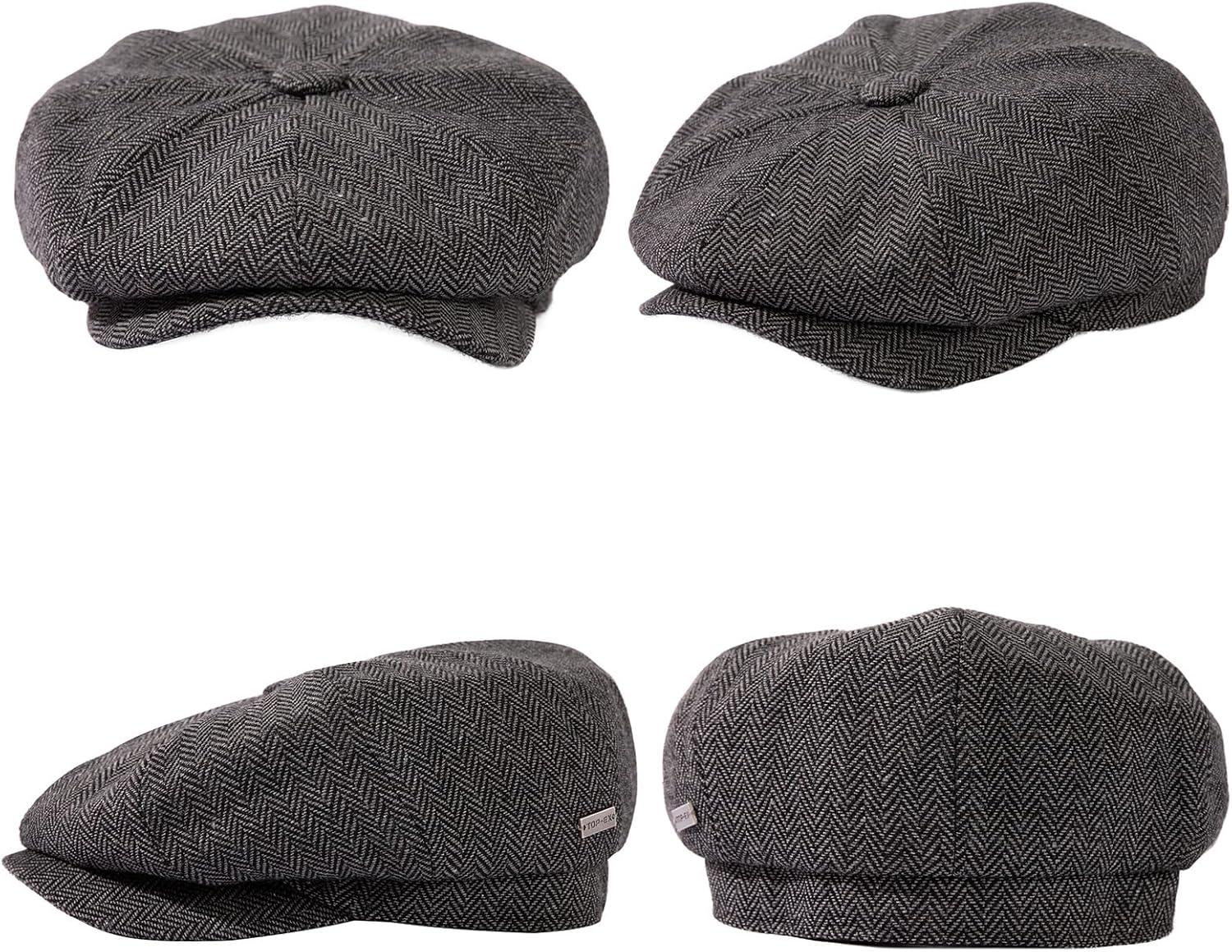 imageTOPEX LXLXXL Wool Tweed Newsboy Cap for Men Paperboy Warm Winter Hat Vintage Flat Ivy Cabbie Gatsby CapGrey Herringbone