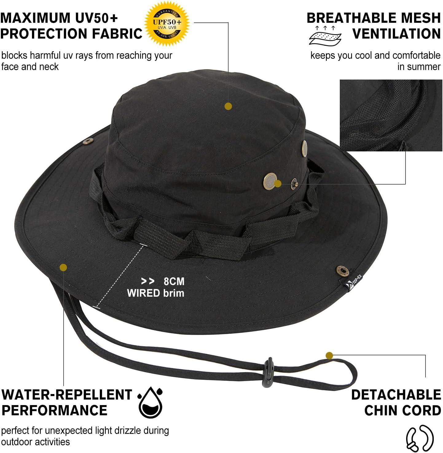 imageTOPEX Oversized XL XXL Mens Sun Hats Wide Brim Fishing Safari UPF50 Crown Big Head Chin Cord95552black