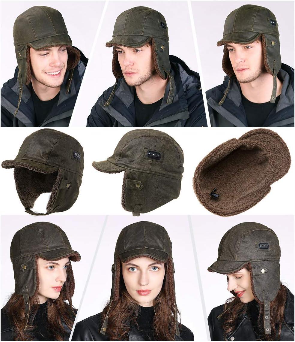 imageComhats Aviator Hat Faux Leather Pilot Cap Oversize Adult Men Winter Trapper Hunting Hat 5666CMArmy Green