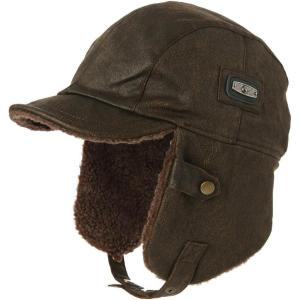 imageComhats Aviator Hat Faux Leather Pilot Cap Oversize Adult Men Winter Trapper Hunting Hat 5666CMBrown