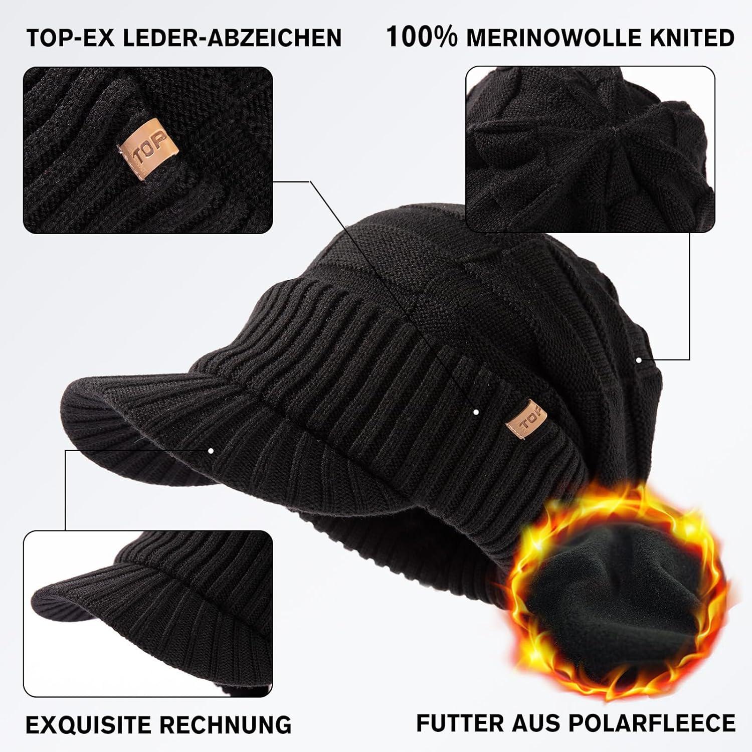 imageOversize LXLXXL Merino Wool Slouchy Waterproof Visor Beanie Big Large Head Knit HatBlack