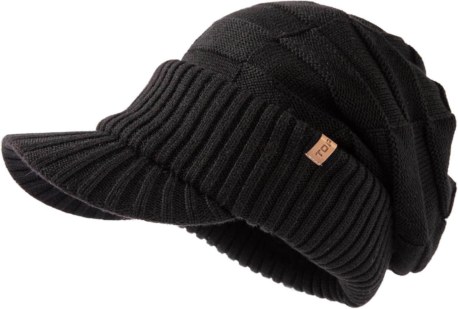 imageOversize LXLXXL Merino Wool Slouchy Waterproof Visor Beanie Big Large Head Knit HatBlack