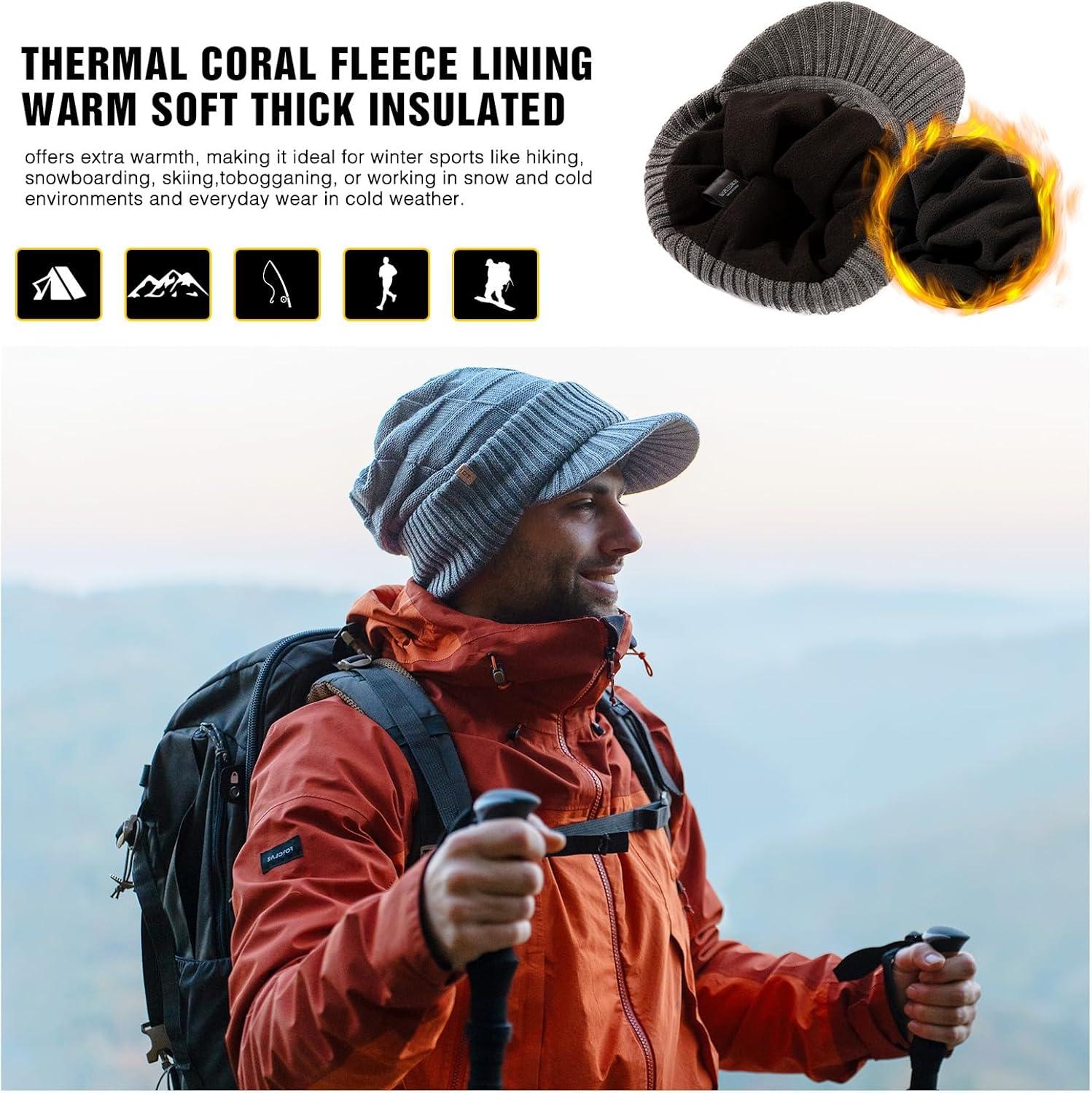 imageOversize LXLXXL Merino Wool Slouchy Waterproof Visor Beanie Big Large Head Knit HatBlack