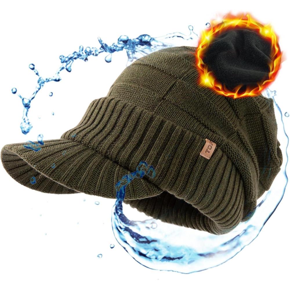 imageOversize LXLXXL Merino Wool Slouchy Waterproof Visor Beanie Big Large Head Knit HatArmy Green