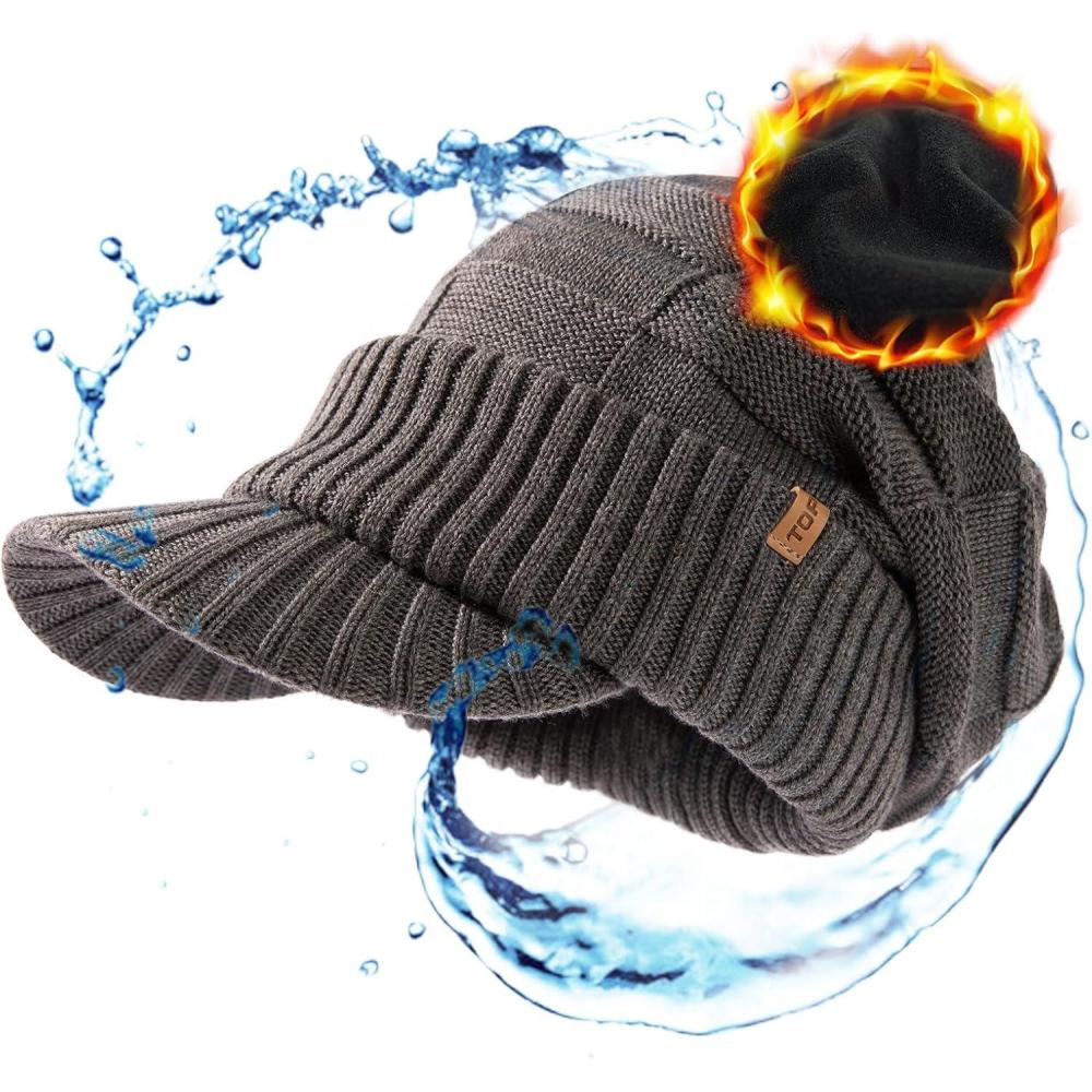 imageOversize LXLXXL Merino Wool Slouchy Waterproof Visor Beanie Big Large Head Knit HatGrey