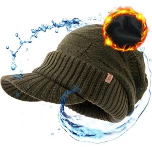 imageOversize LXLXXL Merino Wool Slouchy Waterproof Visor Beanie Big Large Head Knit HatArmy Green