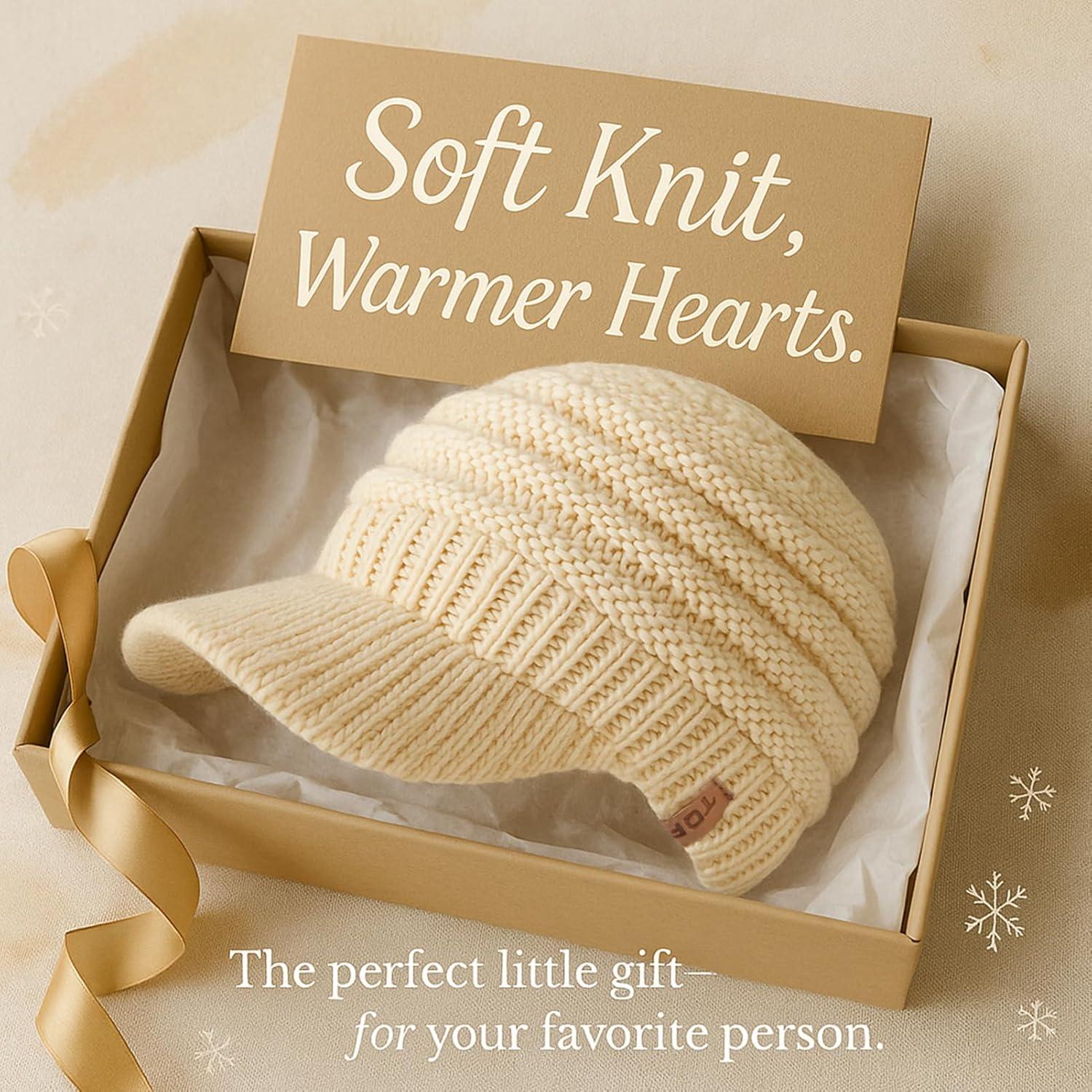 imageTOPEX ChicPony Hidden Ponytail Beanie for Women with Brim Icelandic Wool Knit Hat Fleece Lined Warm Winter HatBeige