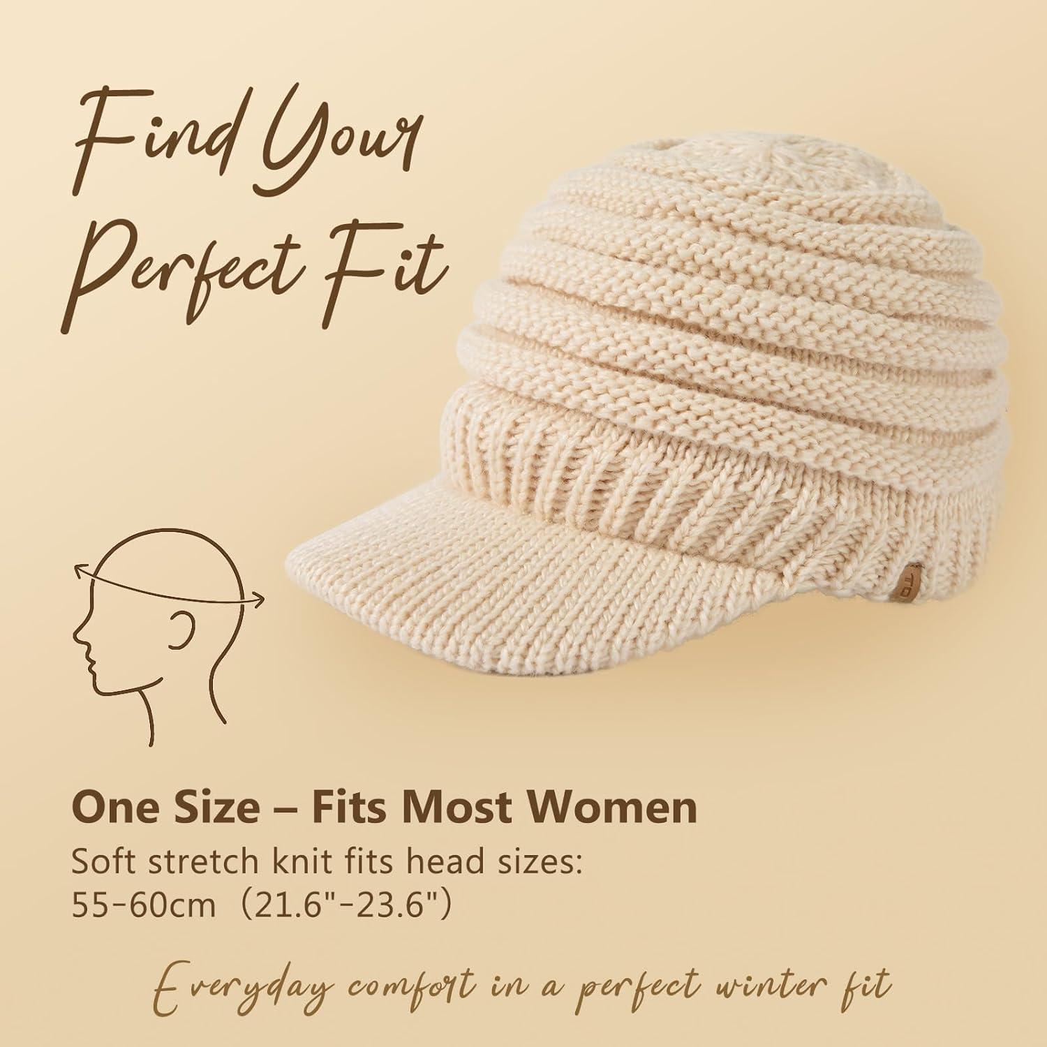 imageTOPEX ChicPony Hidden Ponytail Beanie for Women with Brim Icelandic Wool Knit Hat Fleece Lined Warm Winter HatBeige