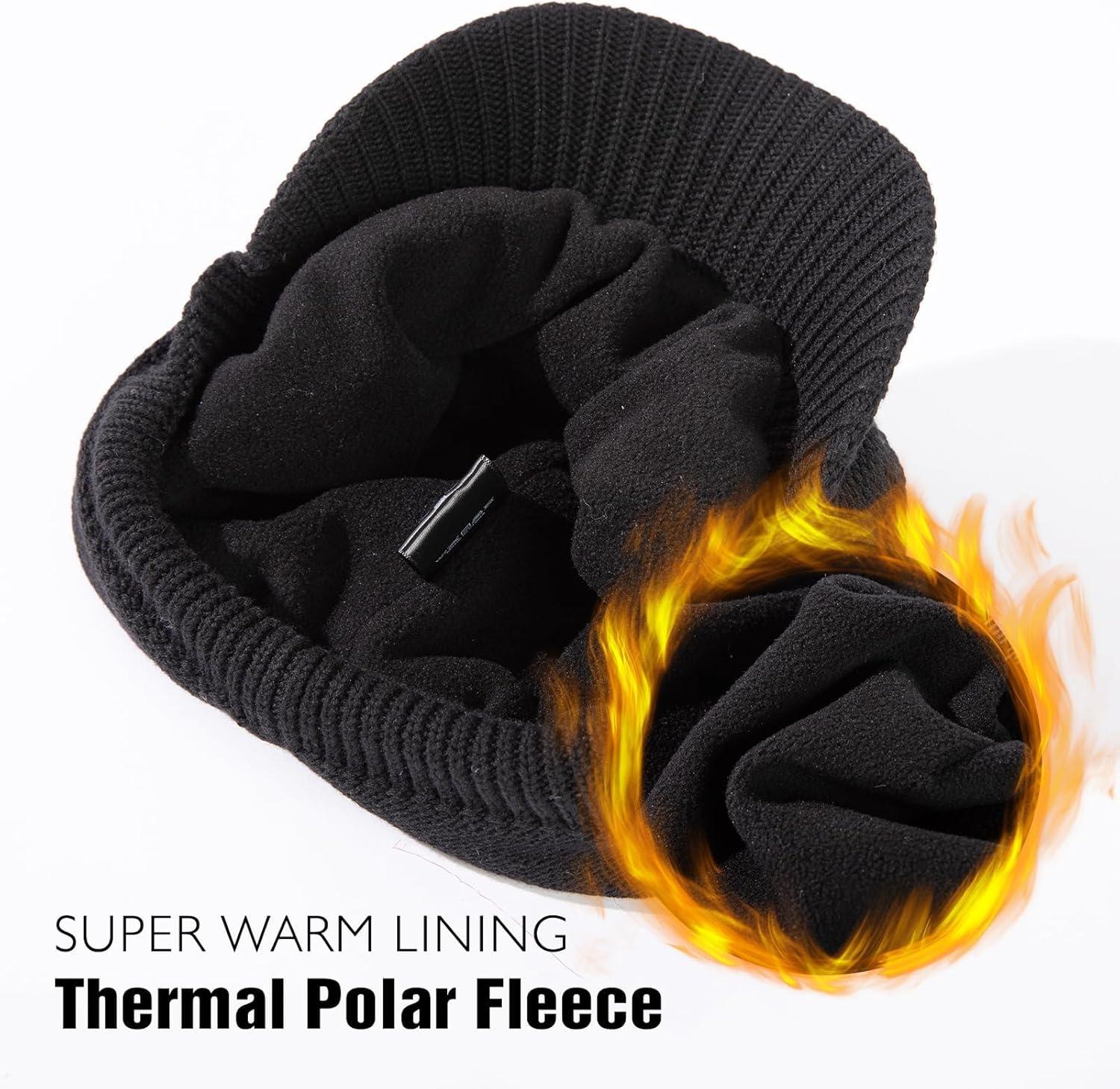 imageTOPEX DryKnit Winter Waterproof Merino Wool Visor Beanie Hat with Brim for Men Women Knit Cap Stocking Warm Fleece LinedBlack584