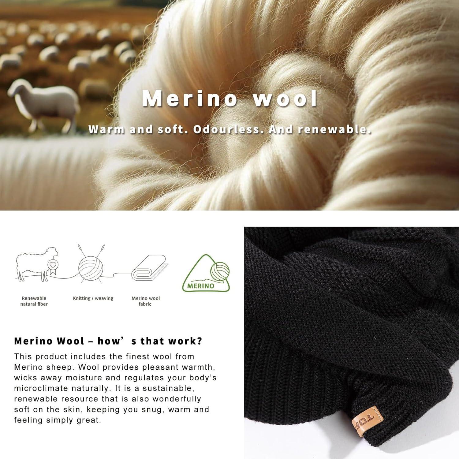 imageTOPEX DryKnit Winter Waterproof Merino Wool Visor Beanie Hat with Brim for Men Women Knit Cap Stocking Warm Fleece LinedBlack584