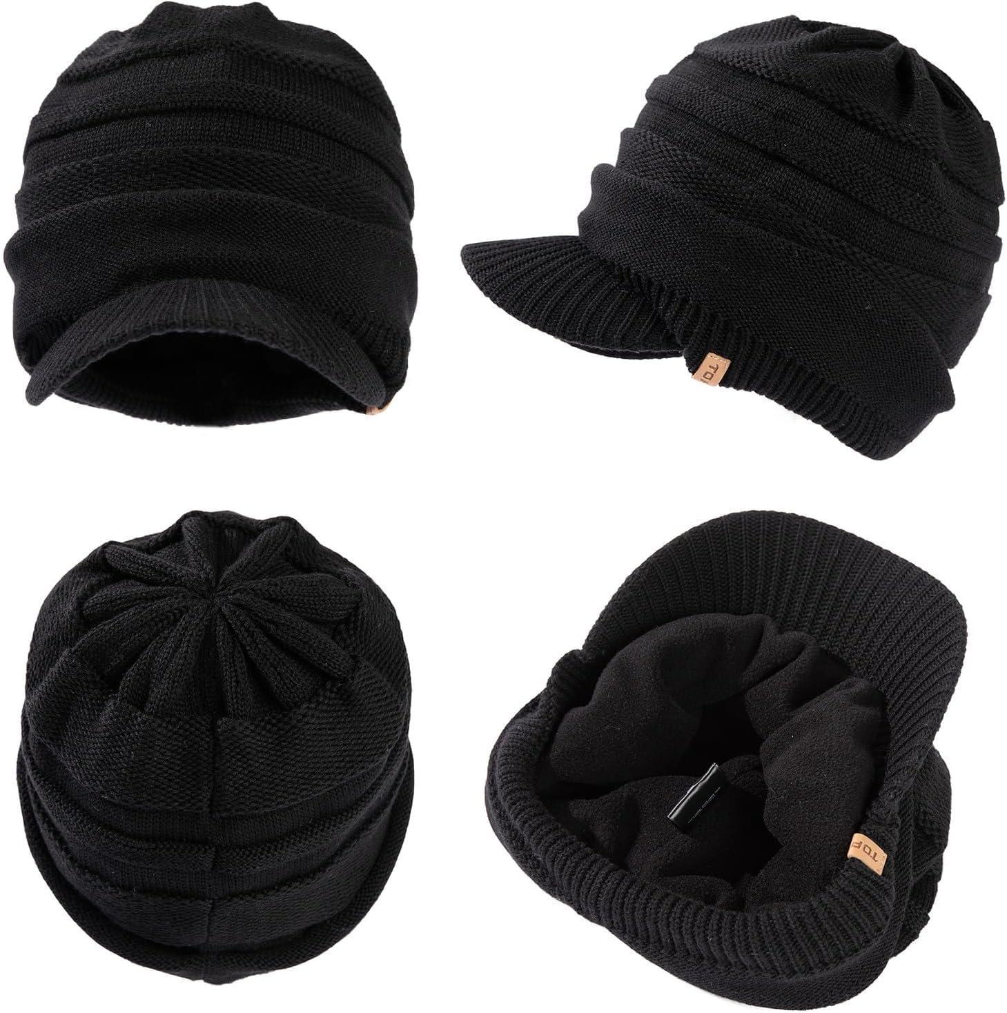 imageTOPEX DryKnit Winter Waterproof Merino Wool Visor Beanie Hat with Brim for Men Women Knit Cap Stocking Warm Fleece LinedBlack584
