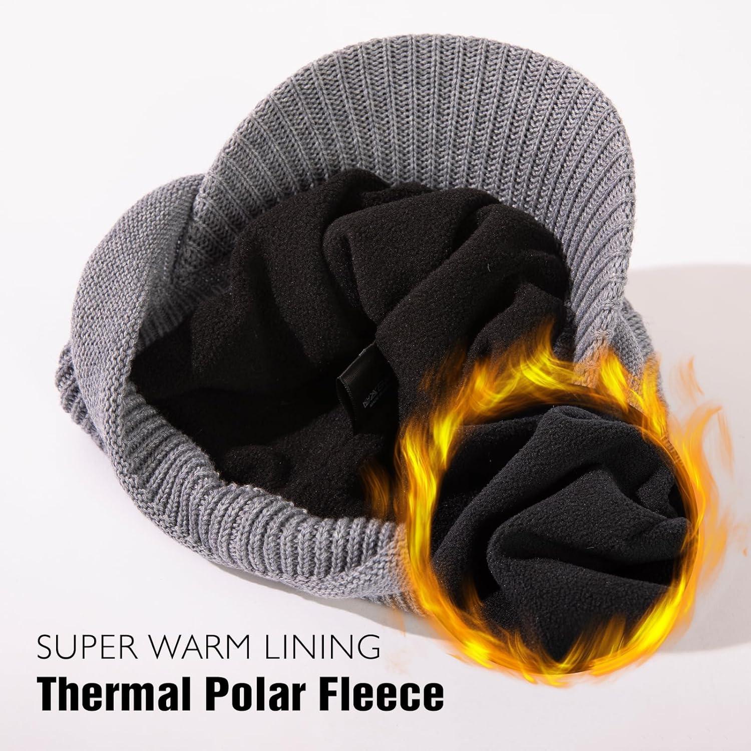 imageTOPEX DryKnit Winter Waterproof Merino Wool Visor Beanie Hat with Brim for Men Women Knit Cap Stocking Warm Fleece LinedGrey584