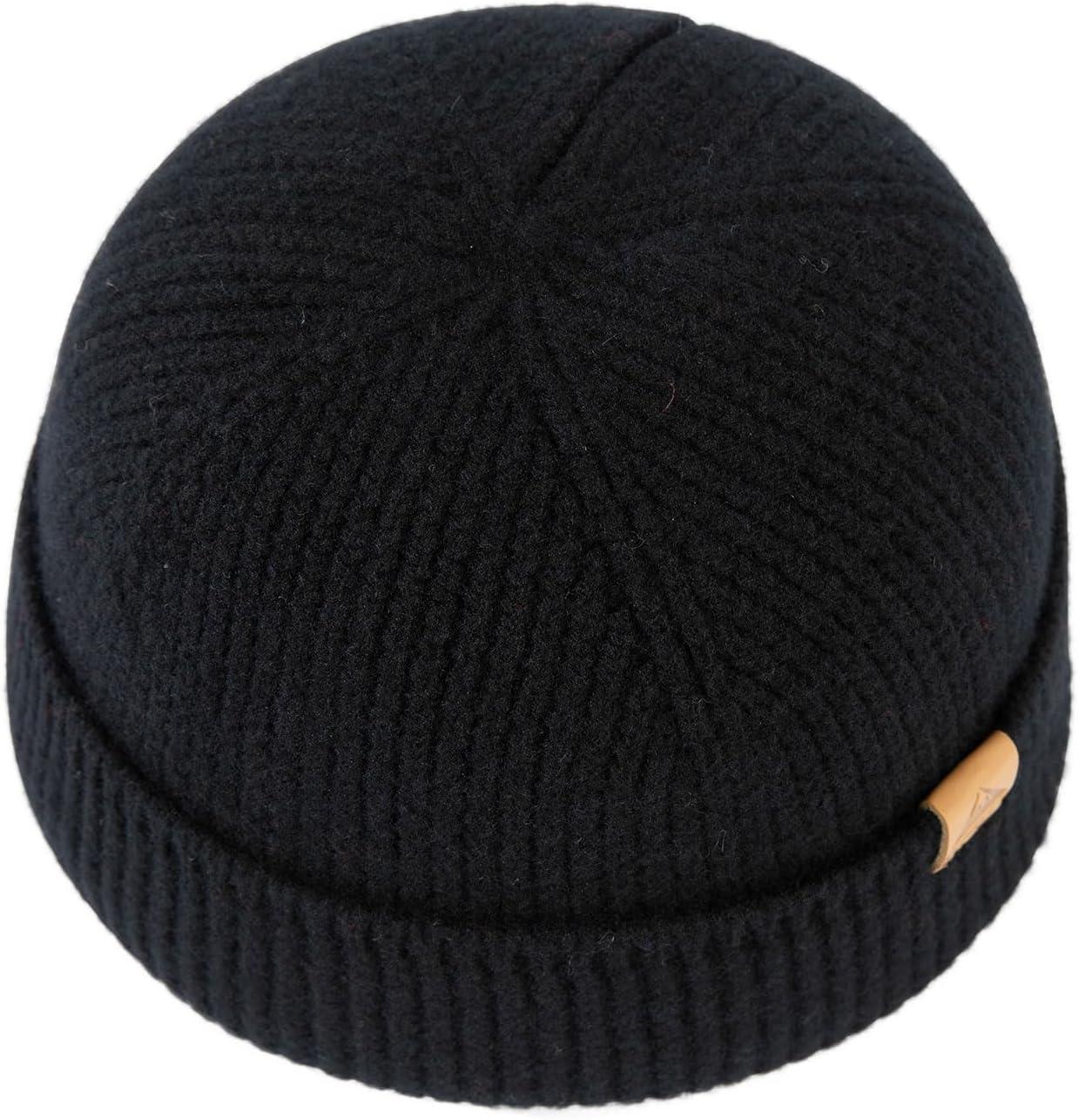 imageTOPEX PolarWool 100 Merino Wool Fisherman Beanie Hat  Soft Single Layer Warm Short Sailor Trawler Cap for Men WomenCity Black